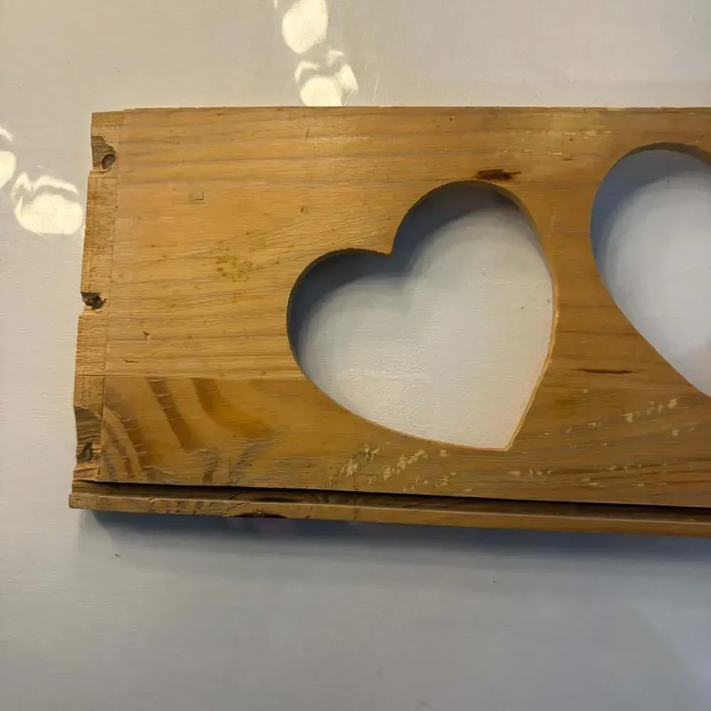 Vintage Rustic Pine Triple Heart Cutout Wall Decor Candle Holder or Shelf